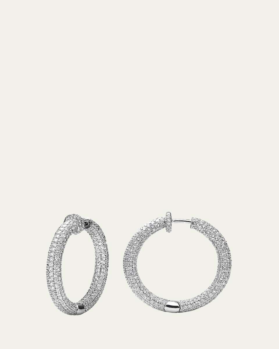 18K White Gold Pavé Diamond Tube Hoop Earrings
